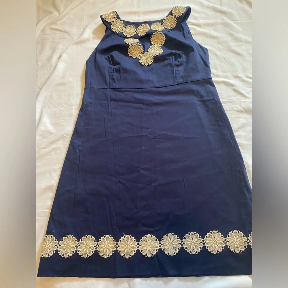 Lilly Pulitzer Navy Gold Women Dress - Size 8 - Sleeveless- Excellent condition - Picture 2 of 12